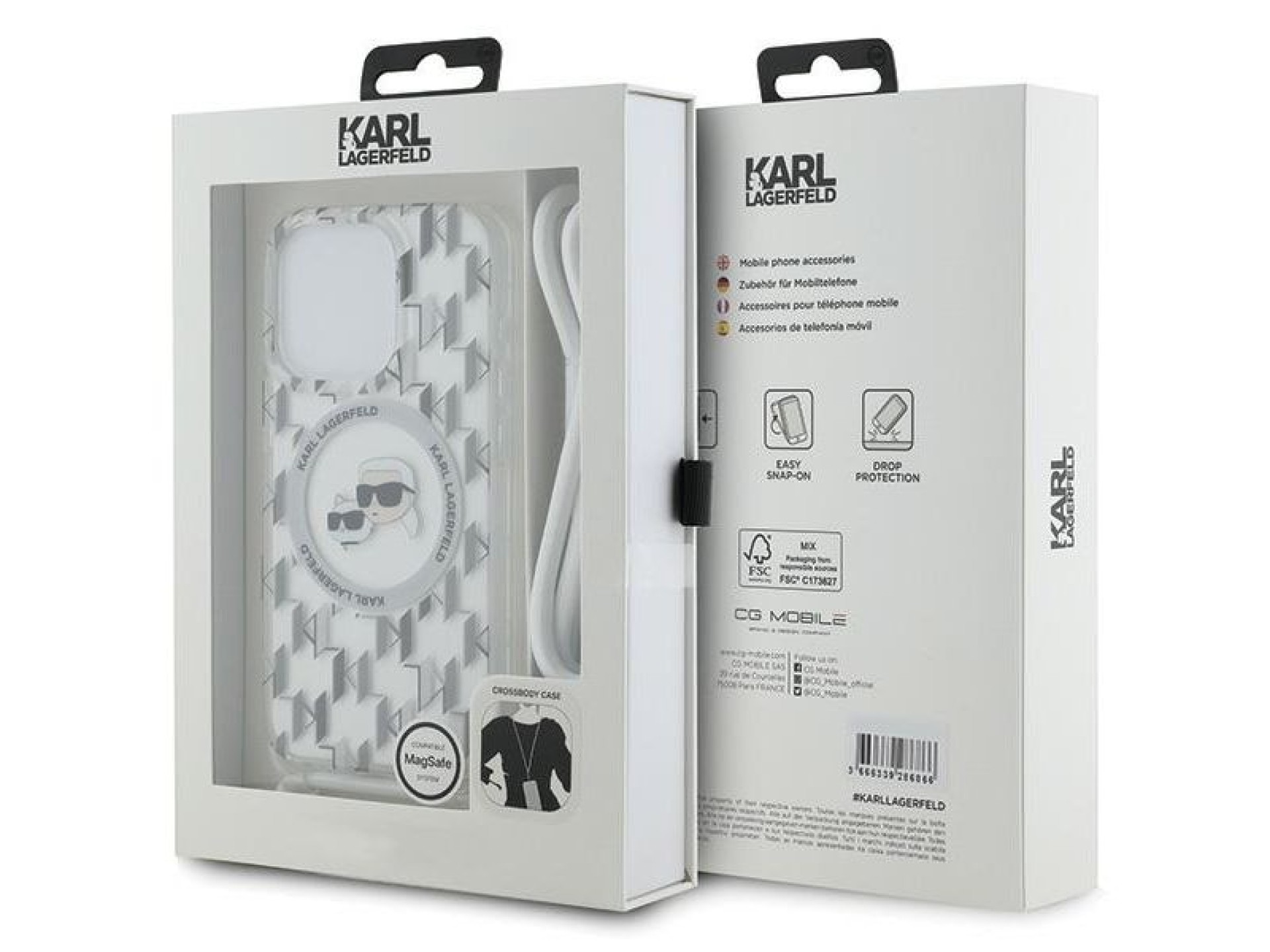 Capa MagSafe Karl Lagerfeld IML Crossbody Monogram Karl & Choupette Head para iPhone 15 Pro Max - Tr