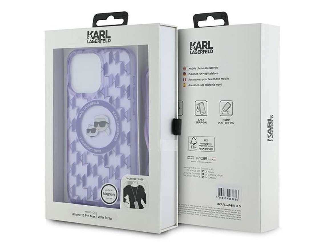 Funda bandolera Karl Lagerfeld IML Monogram Karl & Choupette Head MagSafe para iPhone 15 Pro Max - M