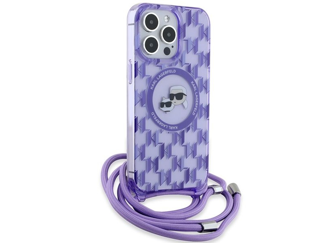 Funda bandolera Karl Lagerfeld IML Monogram Karl & Choupette Head MagSafe para iPhone 15 Pro Max - M
