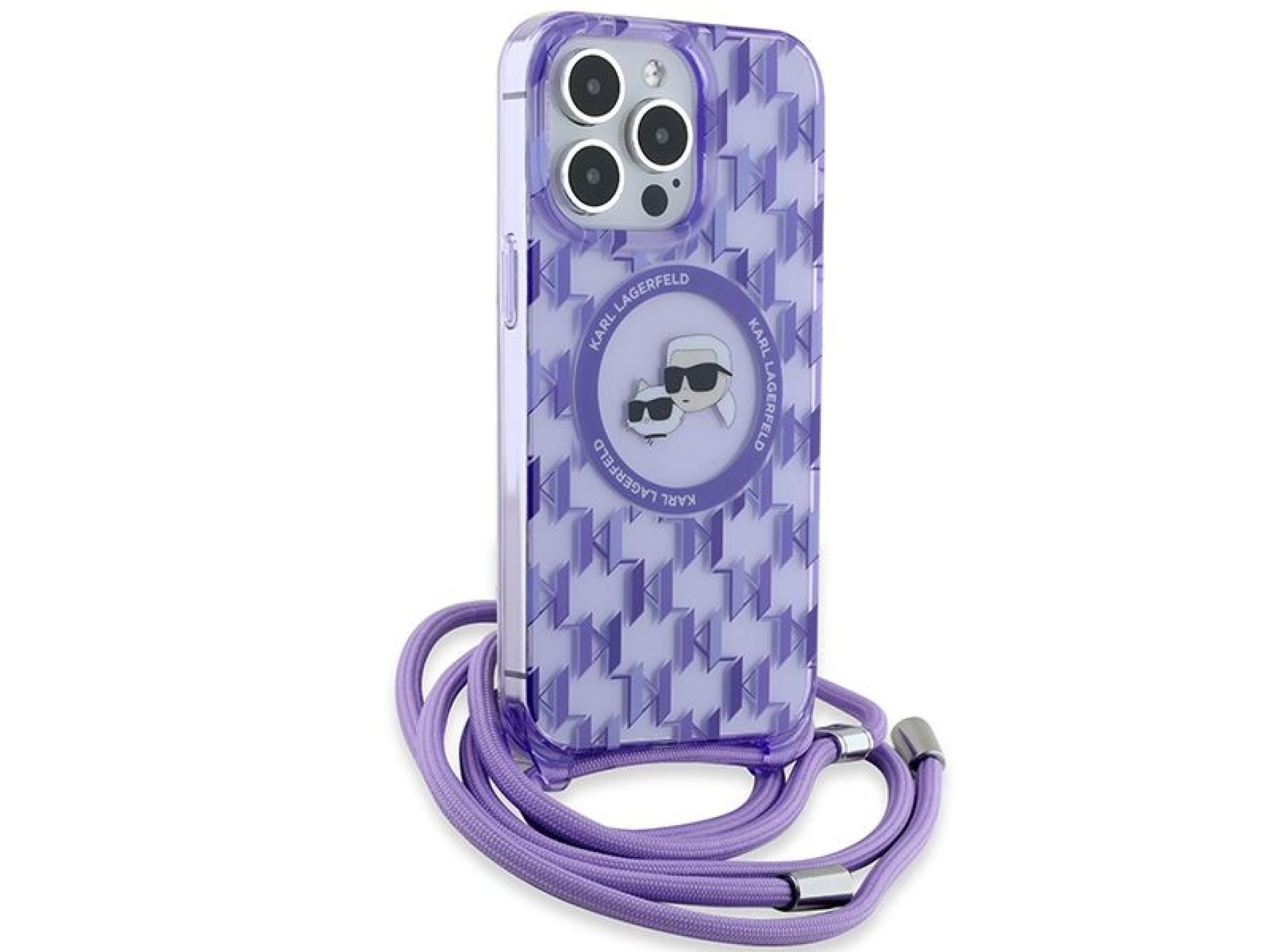 Funda bandolera Karl Lagerfeld IML Monogram Karl & Choupette Head MagSafe para iPhone 15 Pro Max - M