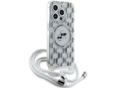 Karl Lagerfeld IML Crossbody Monogram Karl & Choupette Head MagSafe Case for iPhone 15 Pro Max - Tra Karl Lagerfeld IML Crossbody Monogram Karl & Choupette Head MagSafe Case for iPhone 15 Pro Max - Tra