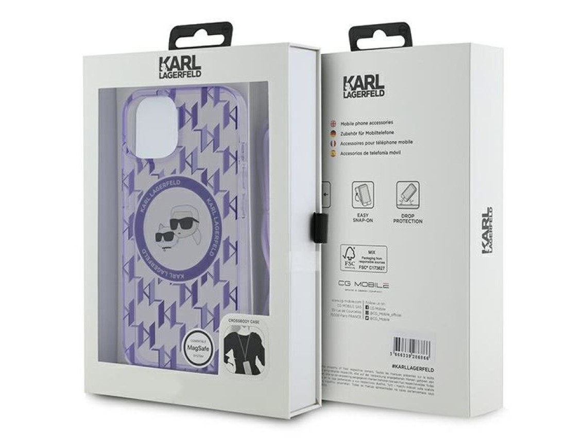 Karl Lagerfeld IML Crossbody Monogram Karl & Choupette Head MagSafe case para iPhone 15 / 14 / 13 -