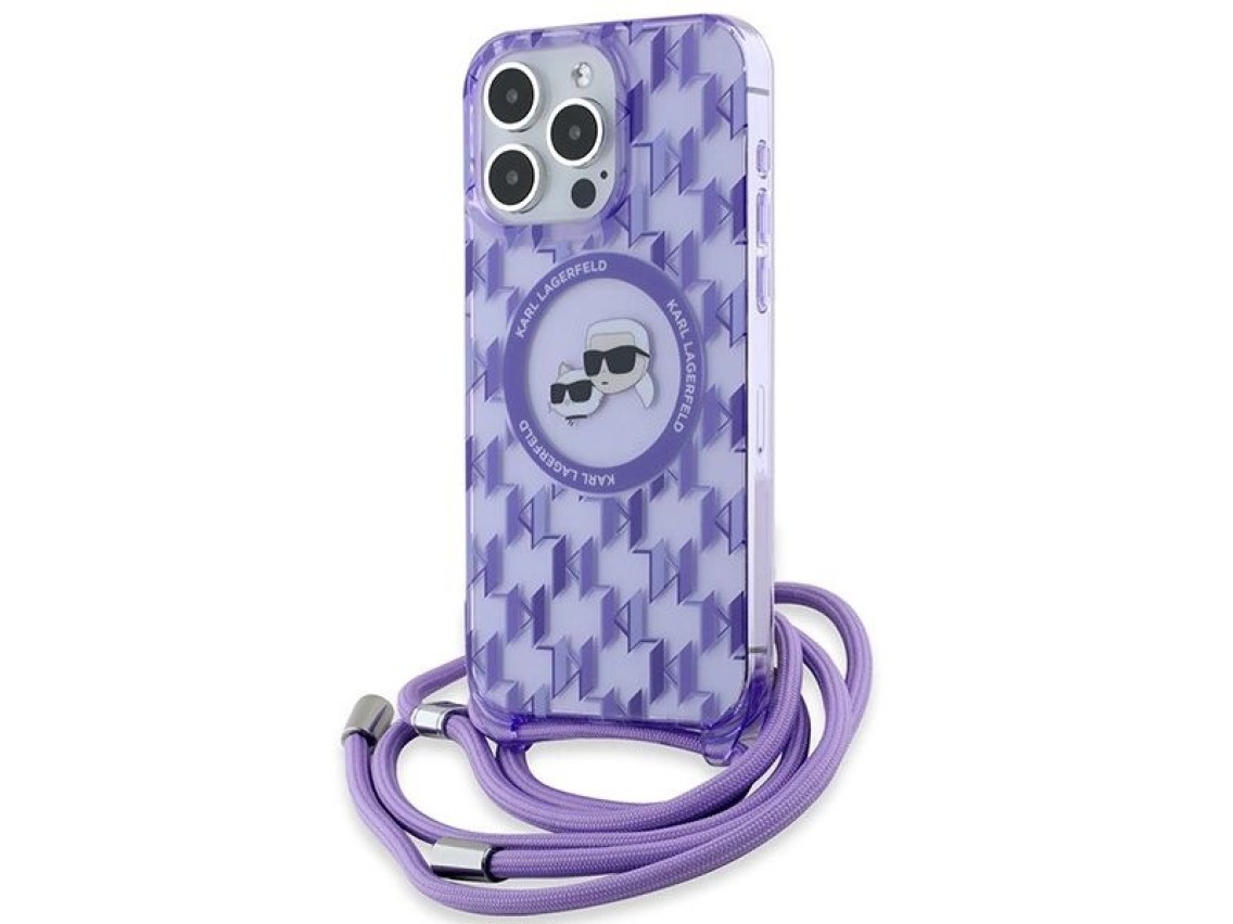 Karl Lagerfeld IML Crossbody Monogram Karl & Choupette Head MagSafe case for iPhone 15 Pro - purple