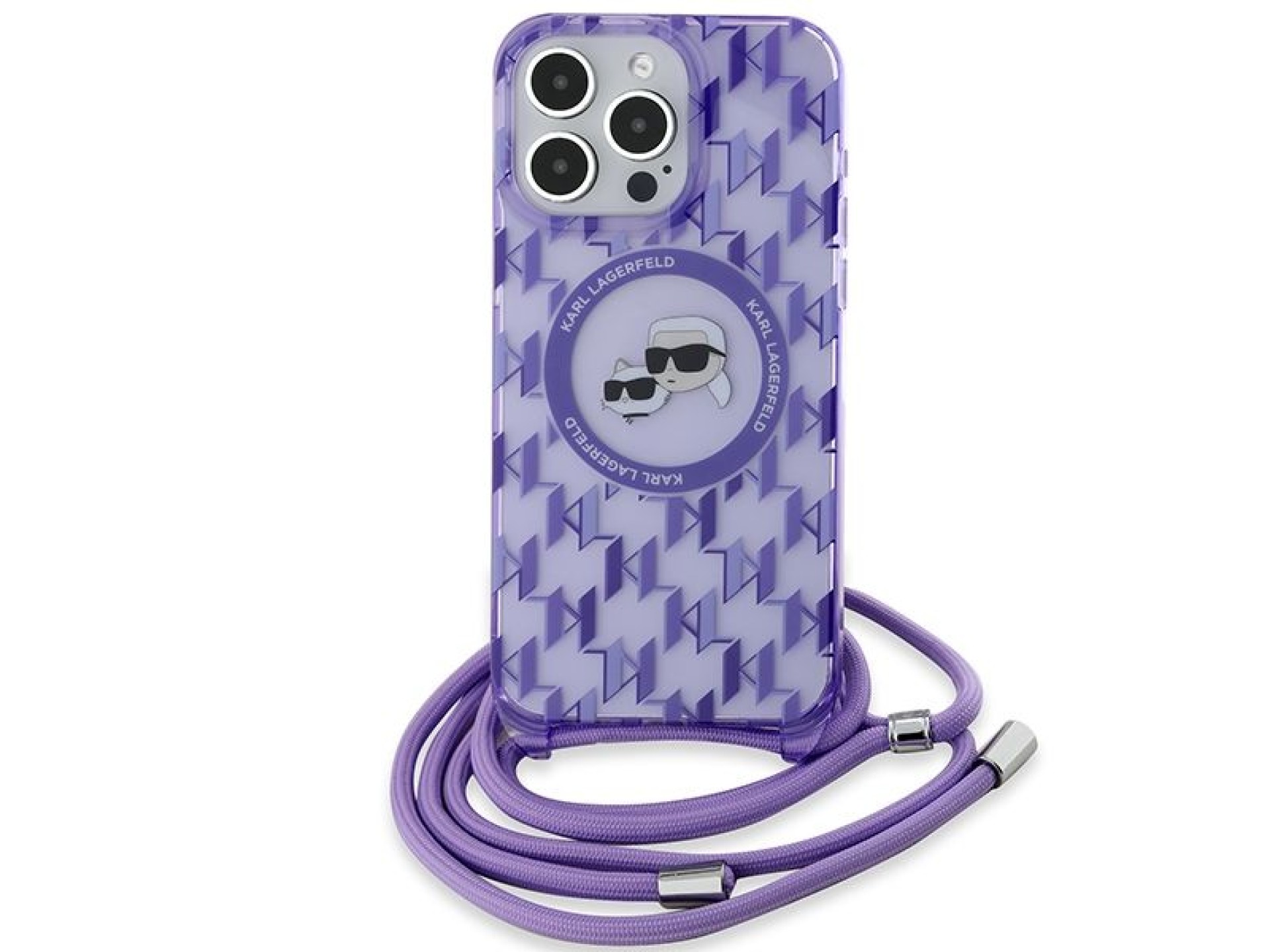 Karl Lagerfeld IML Crossbody Monogram Karl & Choupette Head MagSafe case for iPhone 15 Pro - purple