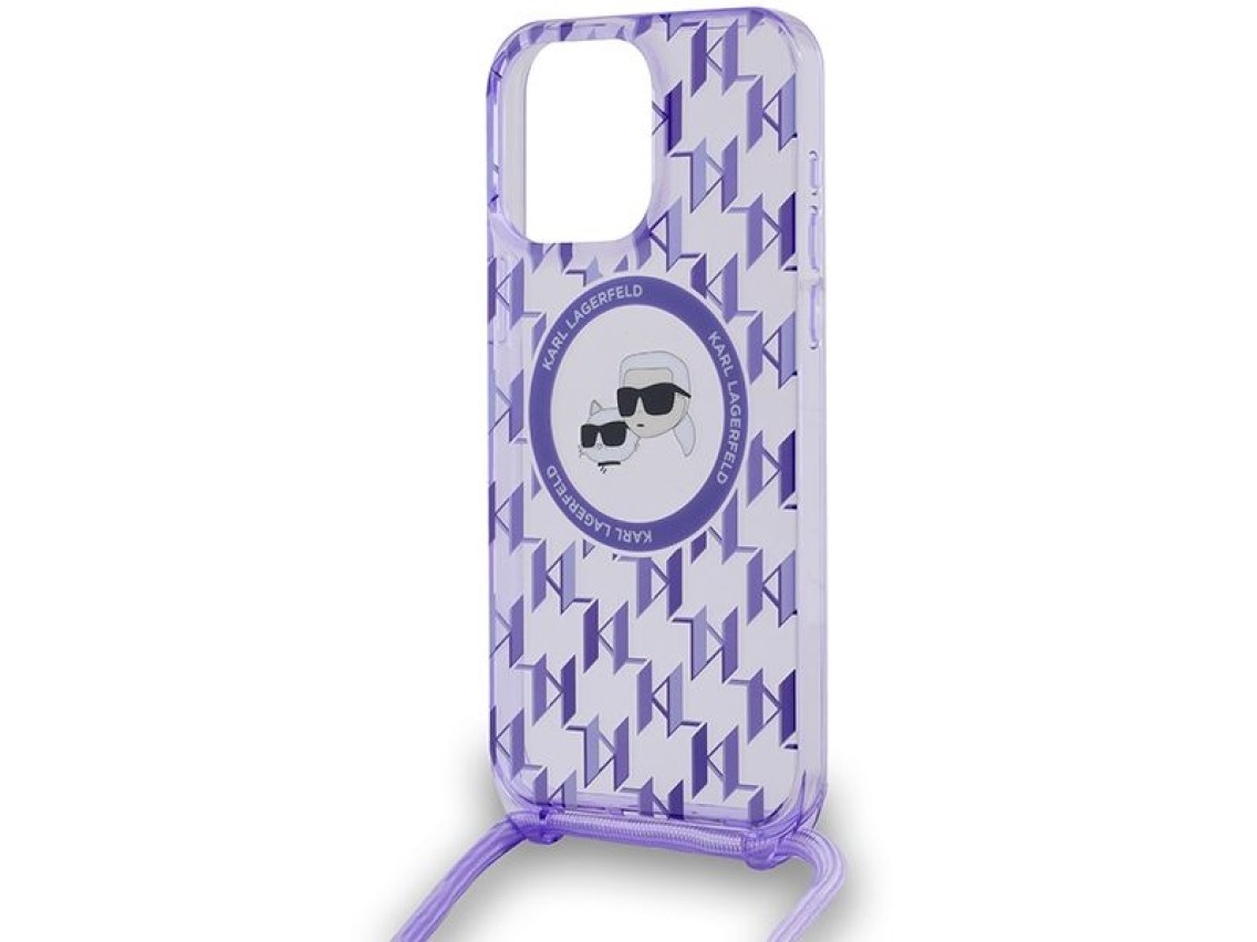 Karl Lagerfeld IML Crossbody Monogram Karl & Choupette Head MagSafe case for iPhone 15 Pro - purple