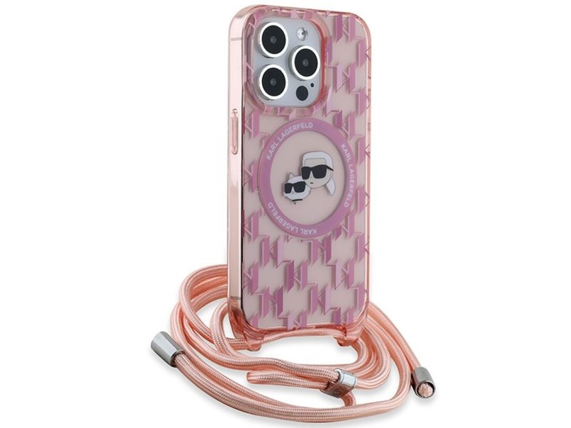 Funda bandolera Karl Lagerfeld IML Monogram Karl & Choupette Head MagSafe para iPhone 15 Pro Max - R