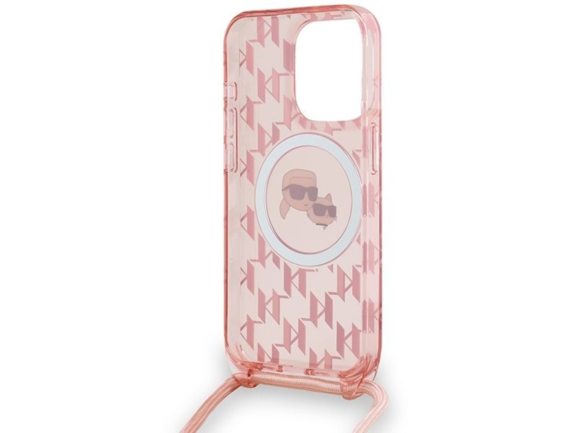 Funda bandolera Karl Lagerfeld IML Monogram Karl & Choupette Head MagSafe para iPhone 15 Pro Max - R