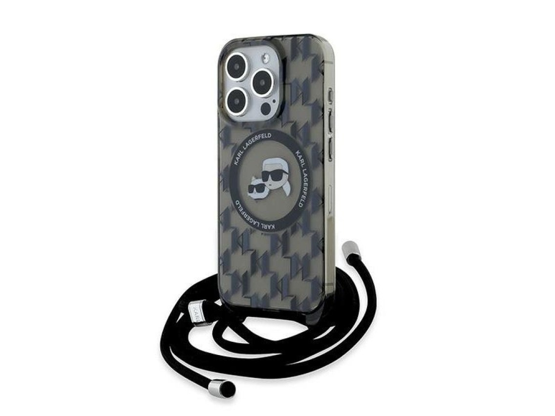Karl Lagerfeld IML Crossbody Monogram Karl & Choupette Head MagSafe Case for iPhone 15 Pro - Black