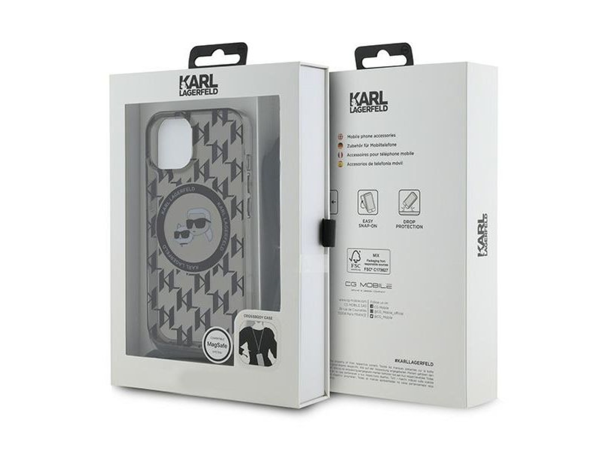 Karl Lagerfeld IML Crossbody Monogram Karl & Choupette Head MagSafe Case for iPhone 15 / 14 / 13 - B