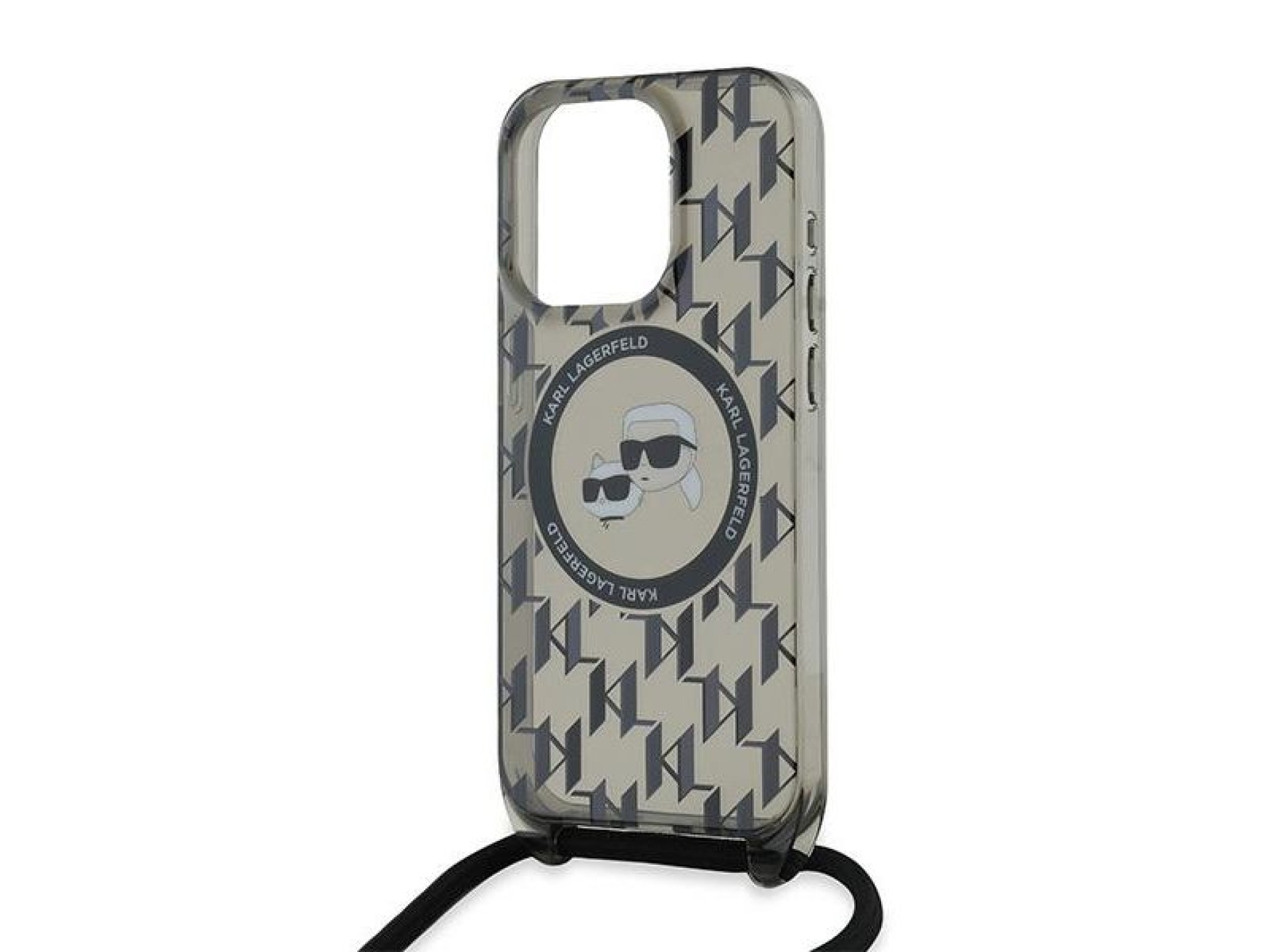 Karl Lagerfeld IML Crossbody Monogram Karl & Choupette Head MagSafe Case for iPhone 15 Pro Max - Bla