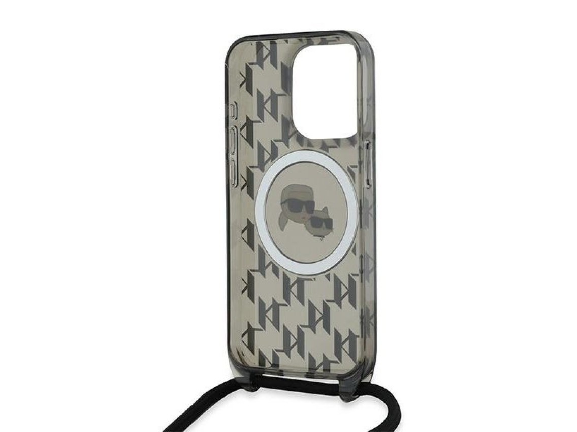 Karl Lagerfeld IML Crossbody Monogram Karl & Choupette Head MagSafe Case for iPhone 15 Pro - Black