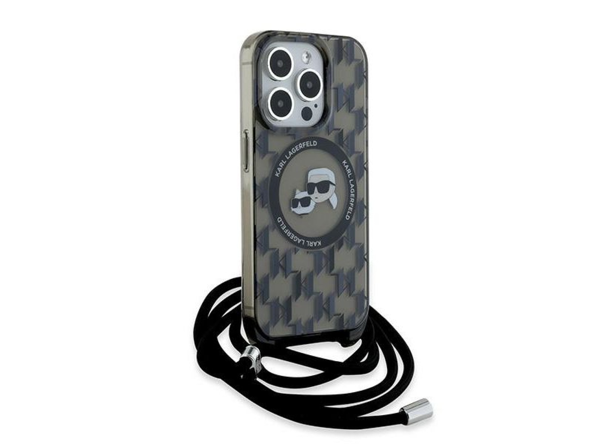 Karl Lagerfeld IML Crossbody Monogram Karl & Choupette Head MagSafe Case for iPhone 15 Pro - Black