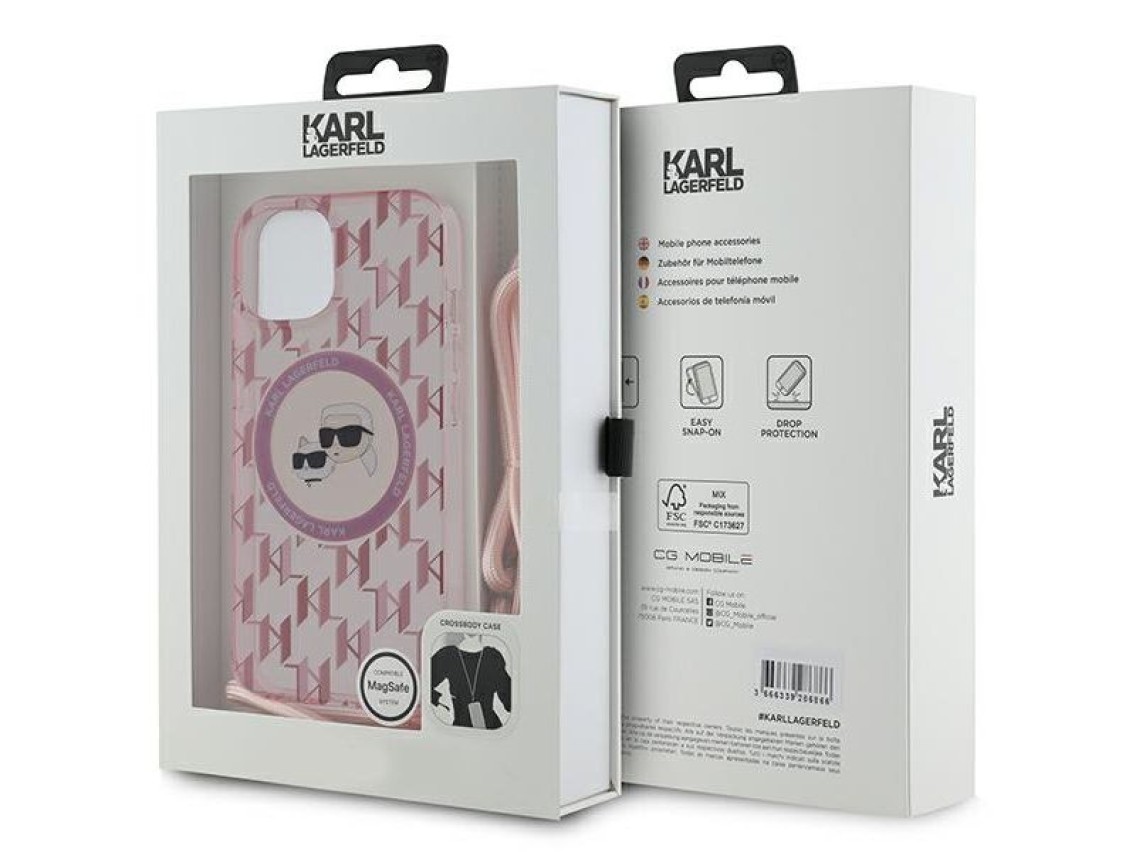 Karl Lagerfeld IML Crossbody Monogram Karl & Choupette Head MagSafe case para iPhone 15 / 14 / 13 -