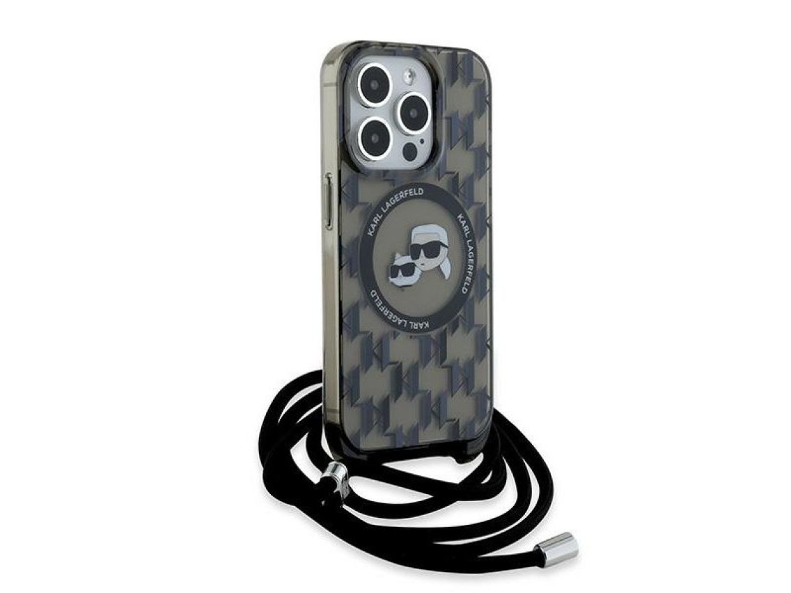 Karl Lagerfeld IML Crossbody Monogram Karl & Choupette Head MagSafe Case for iPhone 15 Pro - Black