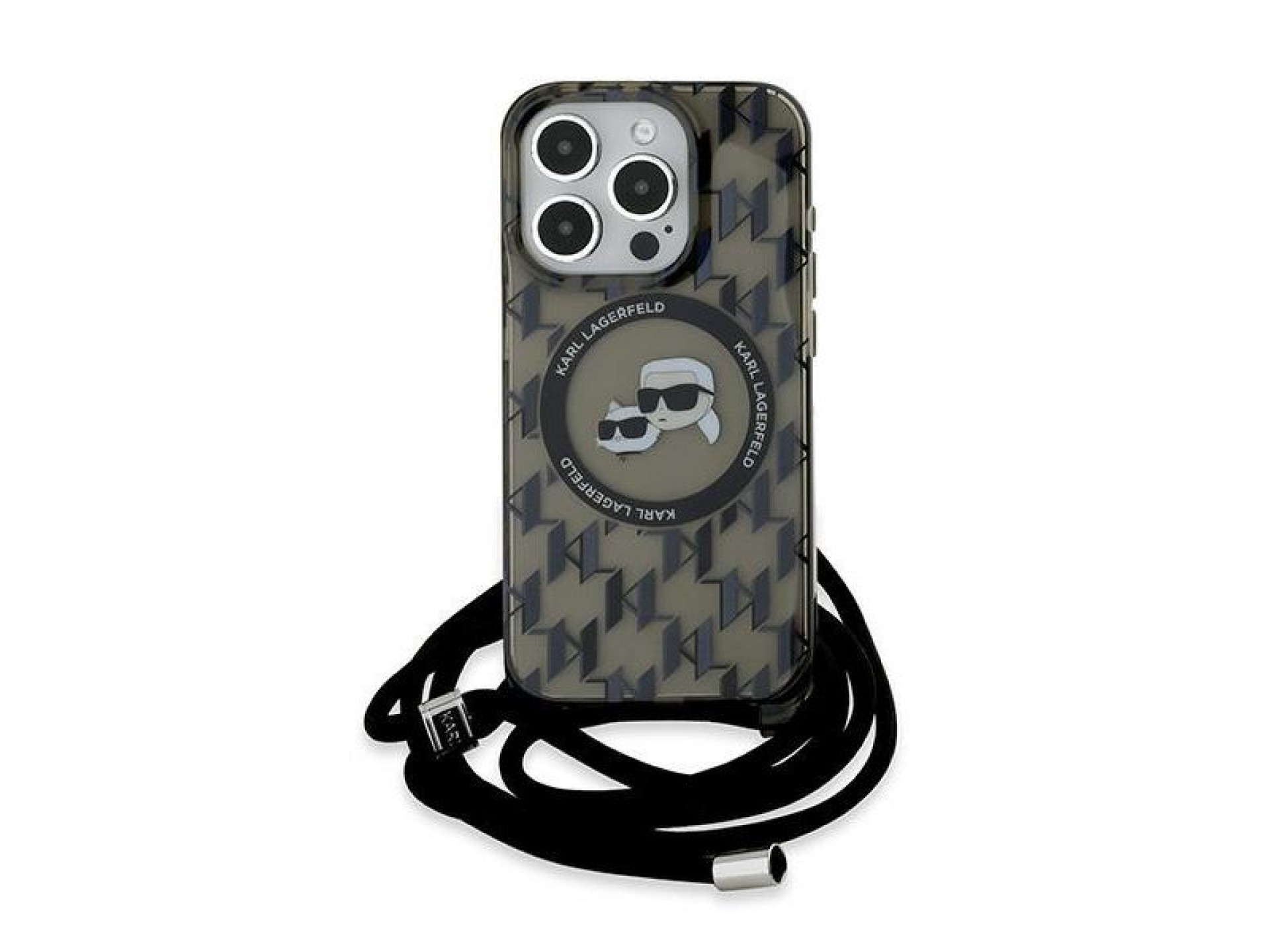 Karl Lagerfeld IML Crossbody Monogram Karl & Choupette Head MagSafe Case for iPhone 15 Pro Max - Bla