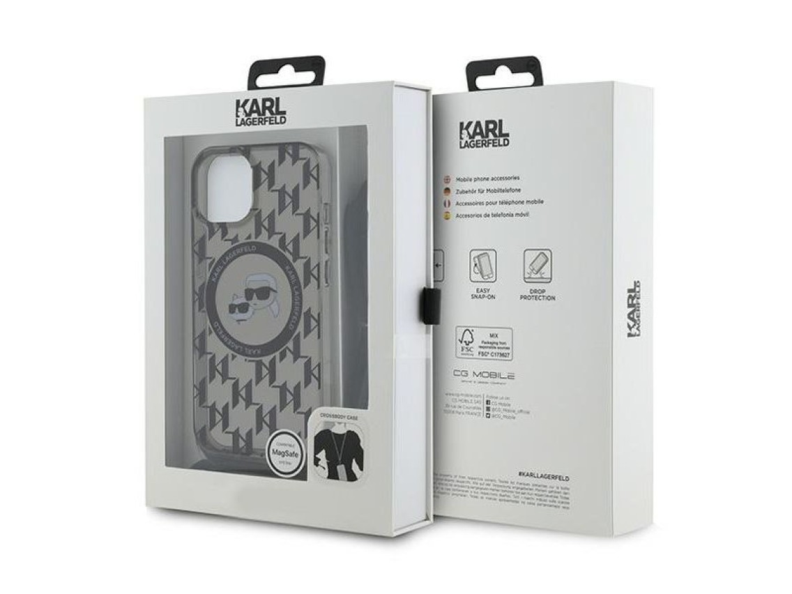 Karl Lagerfeld IML Crossbody Monogram Karl & Choupette Head MagSafe Case for iPhone 15 / 14 / 13 - B