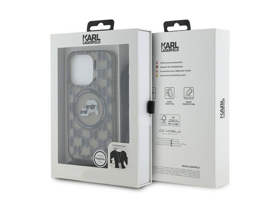 Karl Lagerfeld IML Crossbody Monogram Karl & Choupette Head MagSafe Case for iPhone 15 Pro Max - Bla