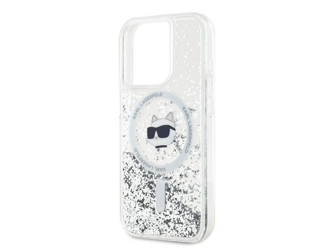 Karl Lagerfeld Liquid Glitter Choupette Head MagSafe case for iPhone 15 Pro Max - transparent