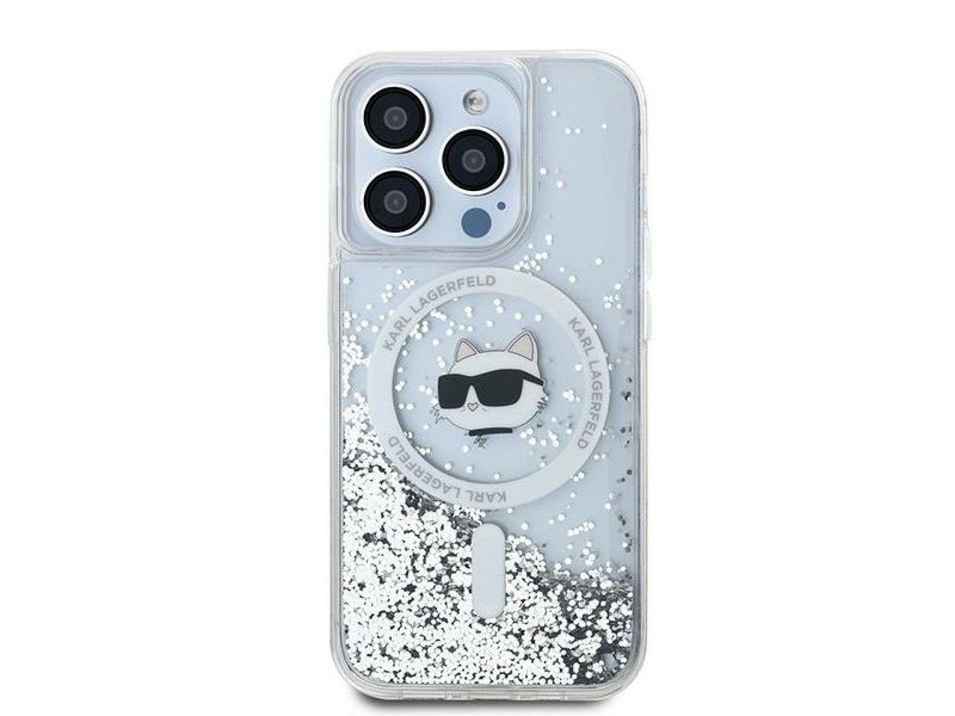 Karl Lagerfeld Liquid Glitter Choupette Head MagSafe case for iPhone 15 Pro Max - transparent