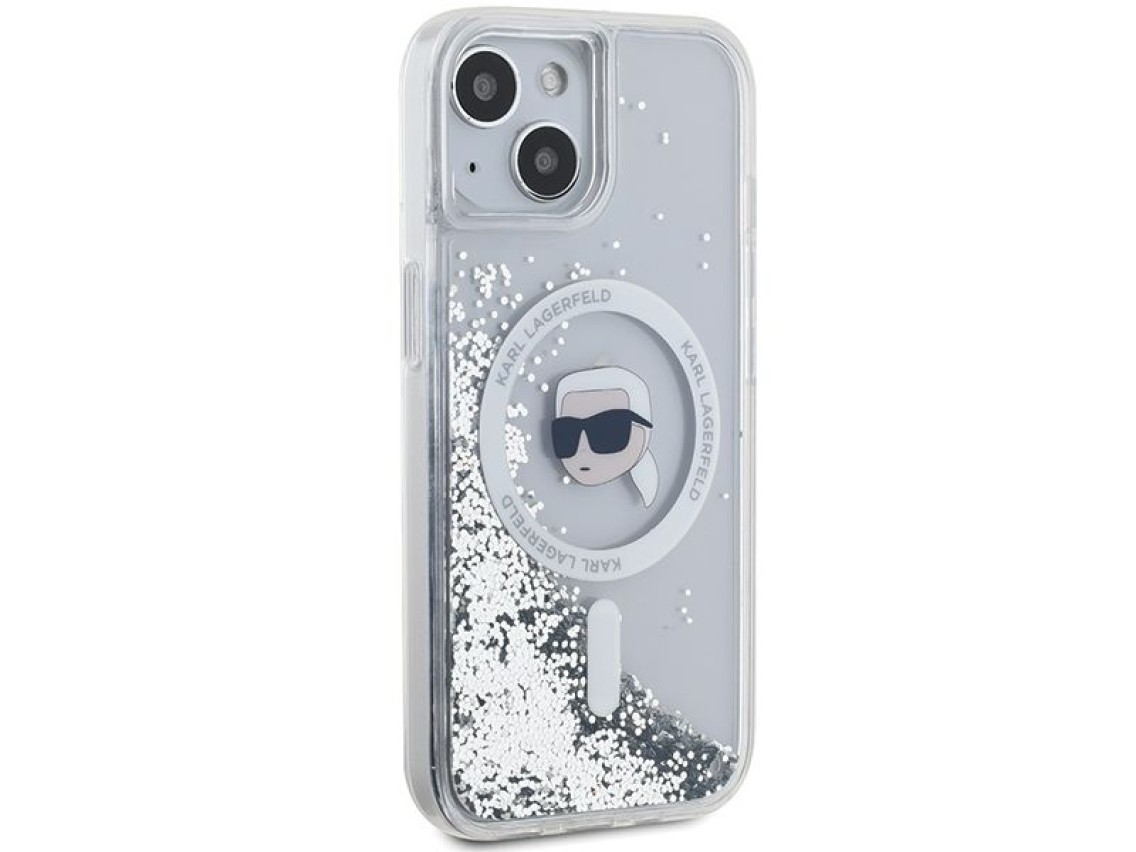 Funda Karl Lagerfeld Liquid Glitter Karl Head MagSafe para iPhone 15 / 14 / 13 - transparente