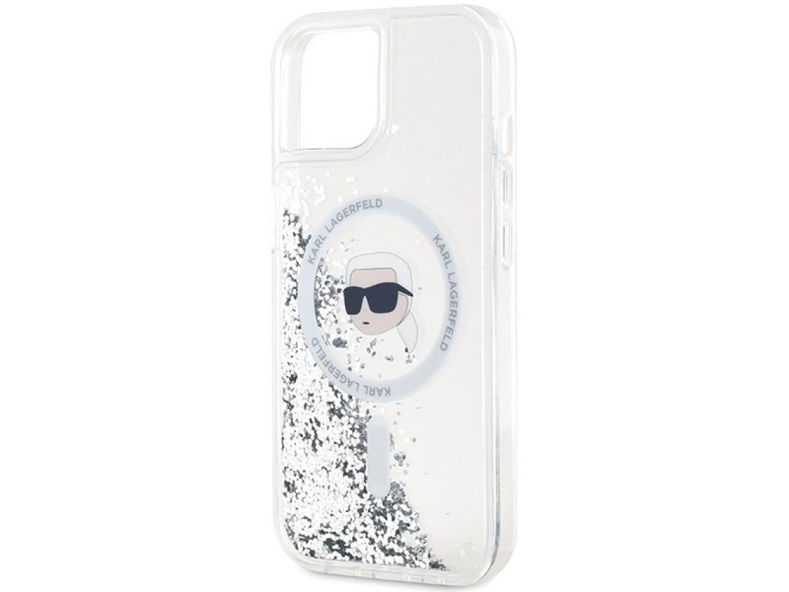 Funda Karl Lagerfeld Liquid Glitter Karl Head MagSafe para iPhone 15 / 14 / 13 - transparente