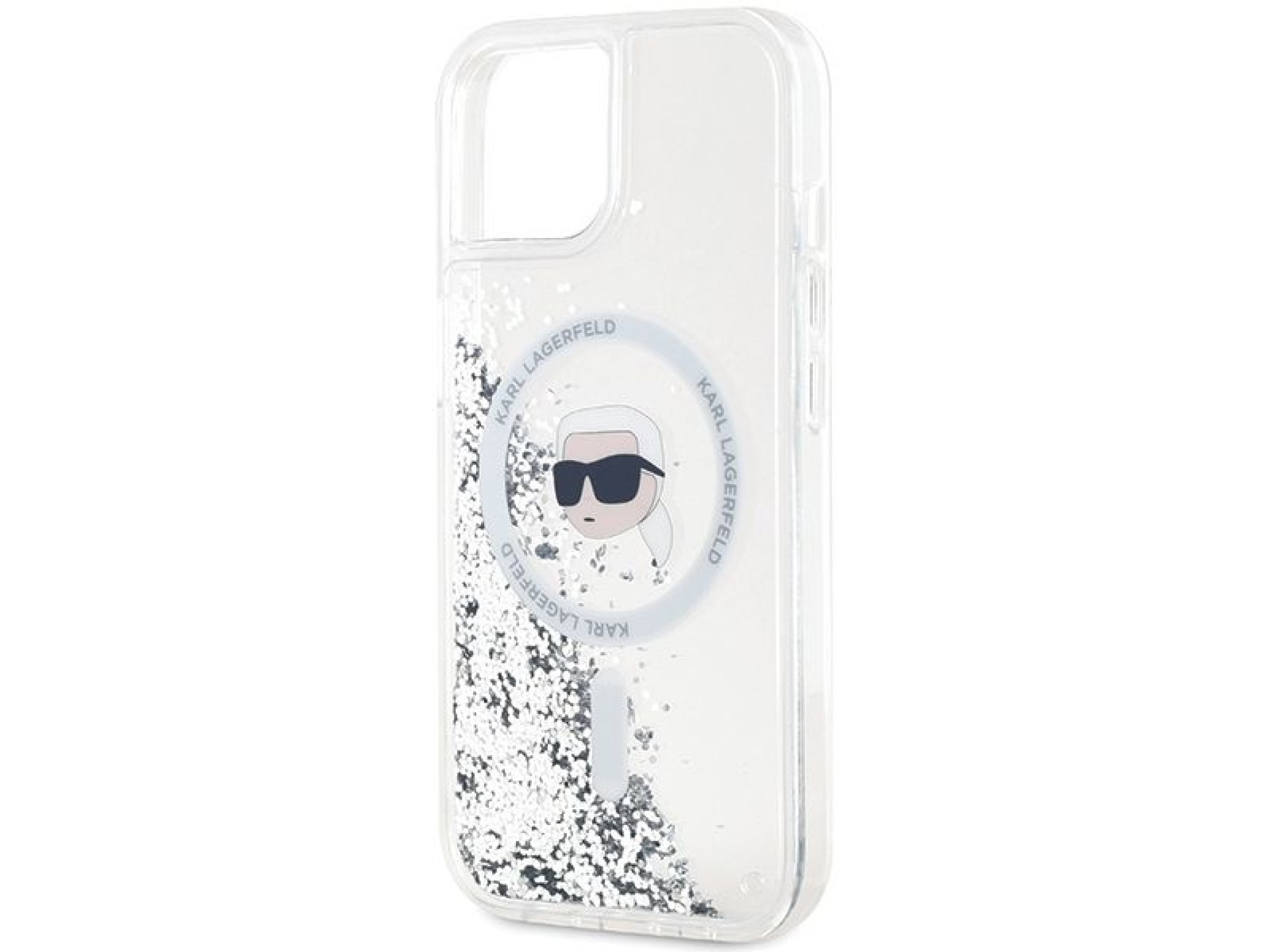 Funda Karl Lagerfeld Liquid Glitter Karl Head MagSafe para iPhone 15 / 14 / 13 - transparente
