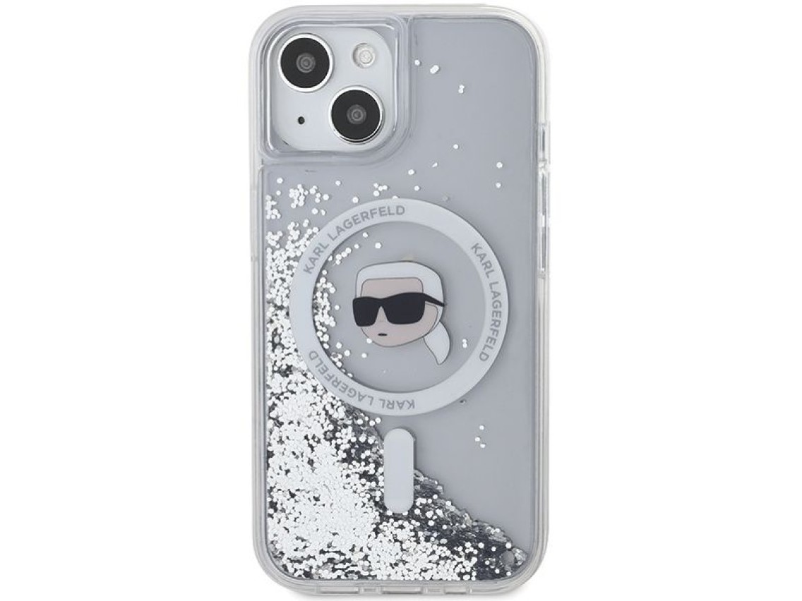 Funda Karl Lagerfeld Liquid Glitter Karl Head MagSafe para iPhone 15 / 14 / 13 - transparente