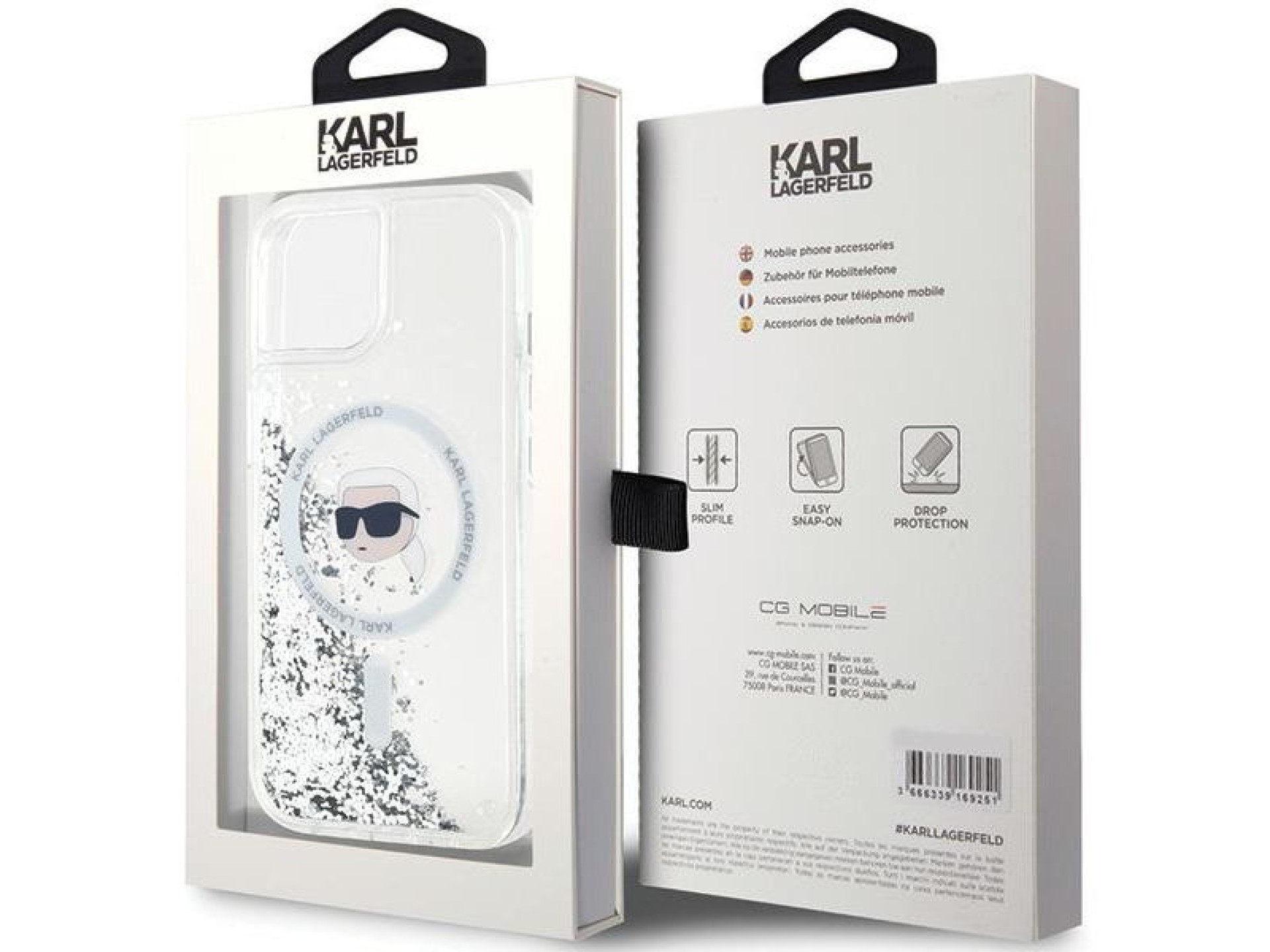 Funda Karl Lagerfeld Liquid Glitter Karl Head MagSafe para iPhone 15 / 14 / 13 - transparente
