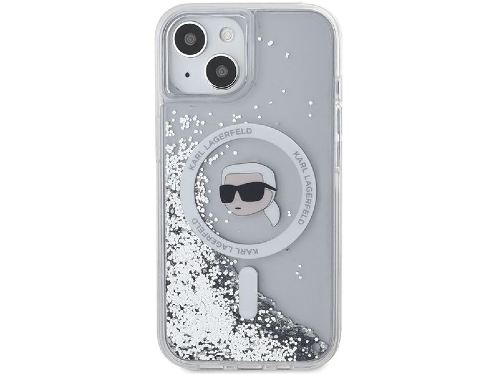 Funda Karl Lagerfeld Liquid Glitter Karl Head MagSafe para iPhone 15 / 14 / 13 - transparente