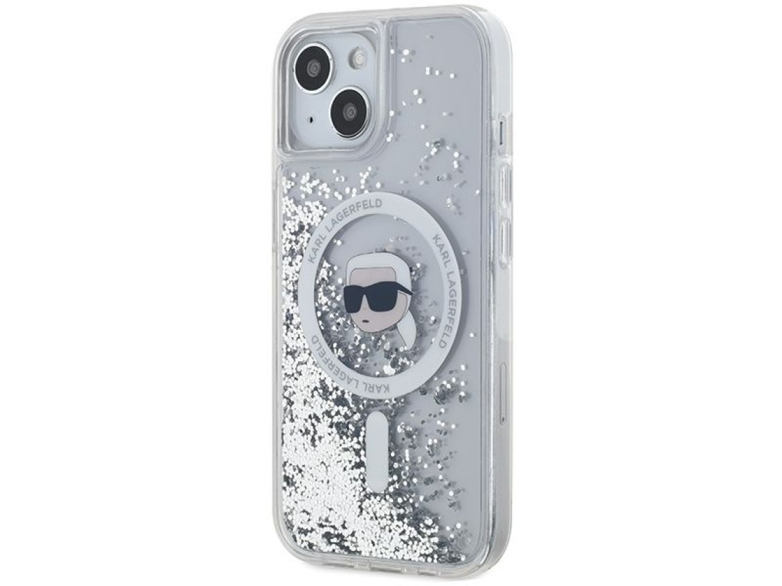 Funda Karl Lagerfeld Liquid Glitter Karl Head MagSafe para iPhone 15 / 14 / 13 - transparente
