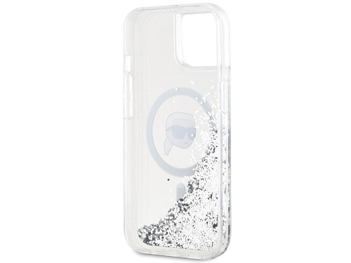 Funda Karl Lagerfeld Liquid Glitter Karl Head MagSafe para iPhone 15 / 14 / 13 - transparente