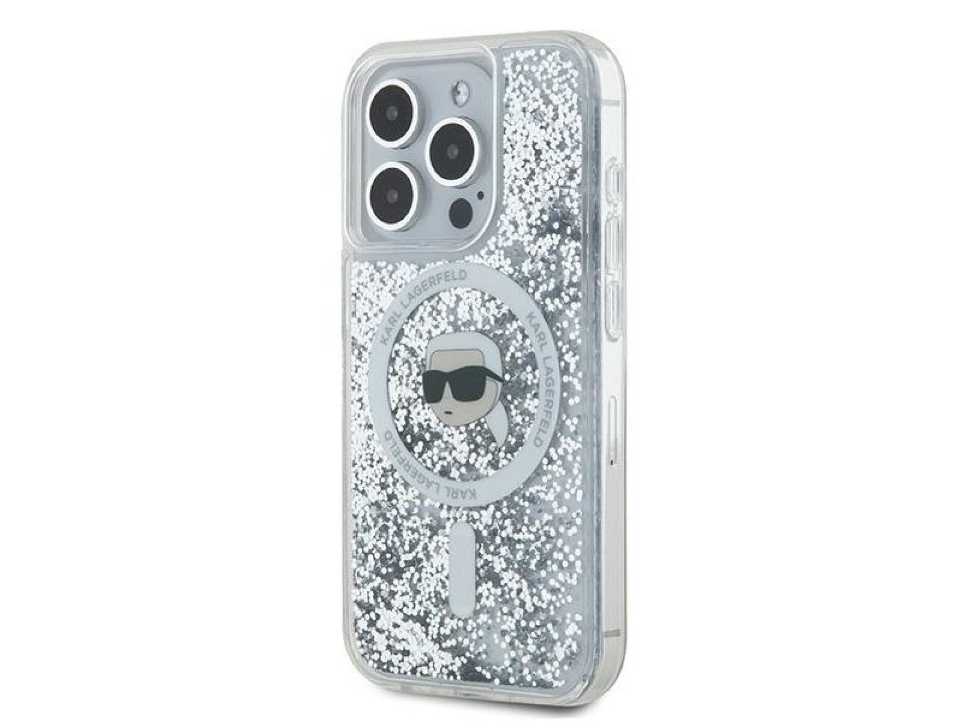 Capa MagSafe Karl Lagerfeld Liquid Glitter Karl Head para iPhone 15 Pro Max - transparente