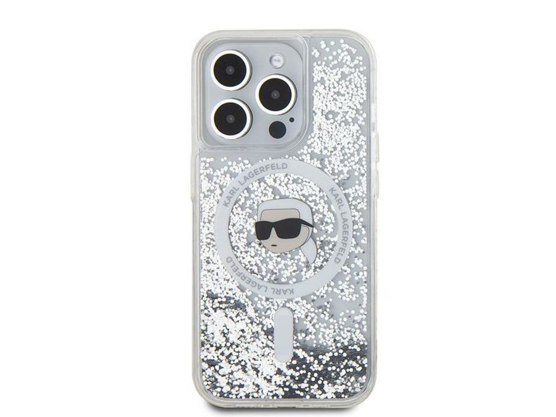 Capa MagSafe Karl Lagerfeld Liquid Glitter Karl Head para iPhone 15 Pro Max - transparente