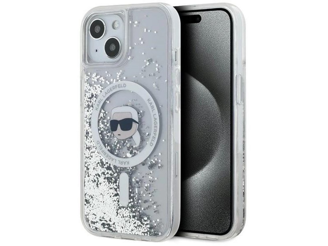 Funda Karl Lagerfeld Liquid Glitter Karl Head MagSafe para iPhone 15 / 14 / 13 - transparente