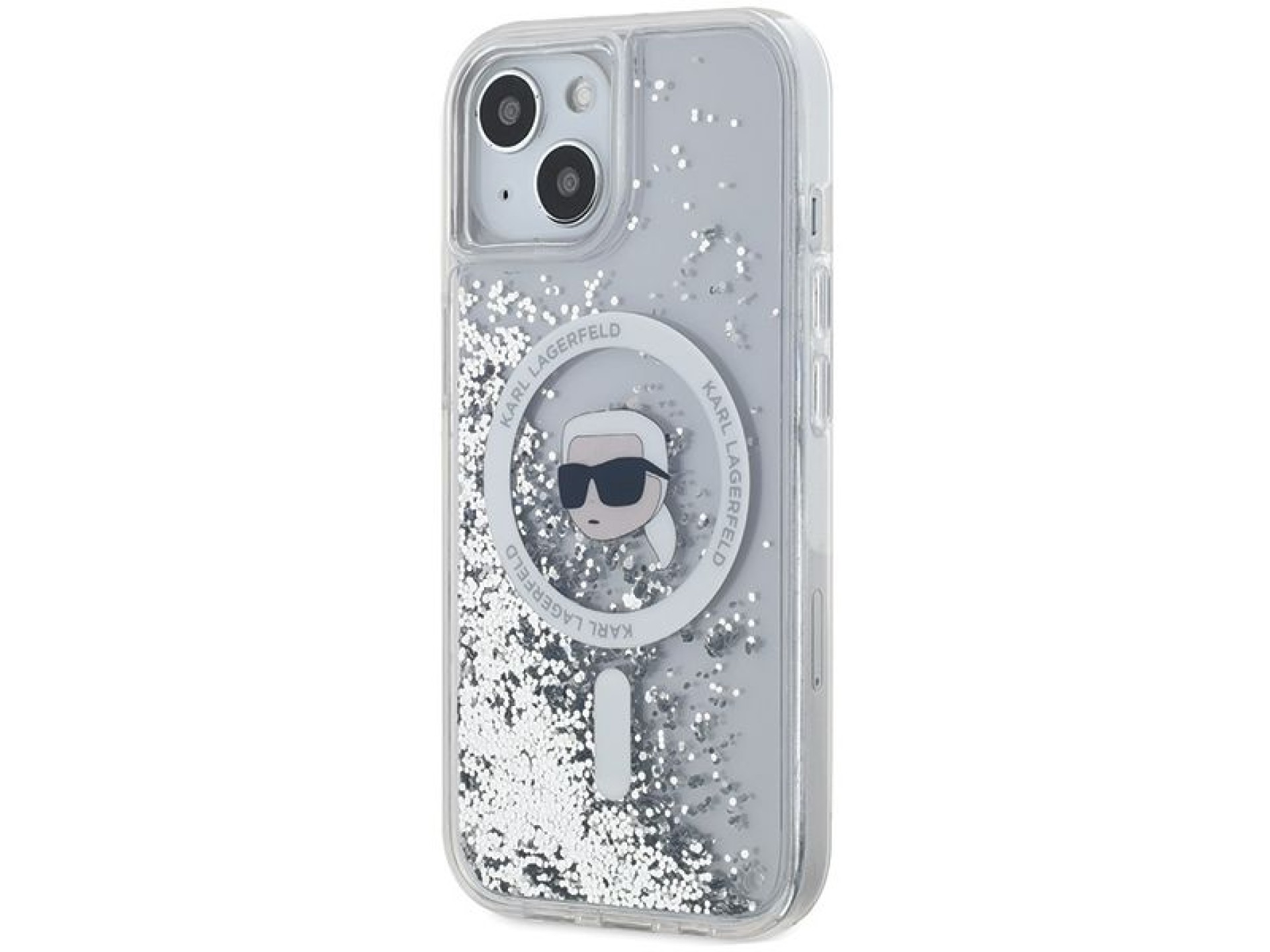 Funda Karl Lagerfeld Liquid Glitter Karl Head MagSafe para iPhone 15 / 14 / 13 - transparente