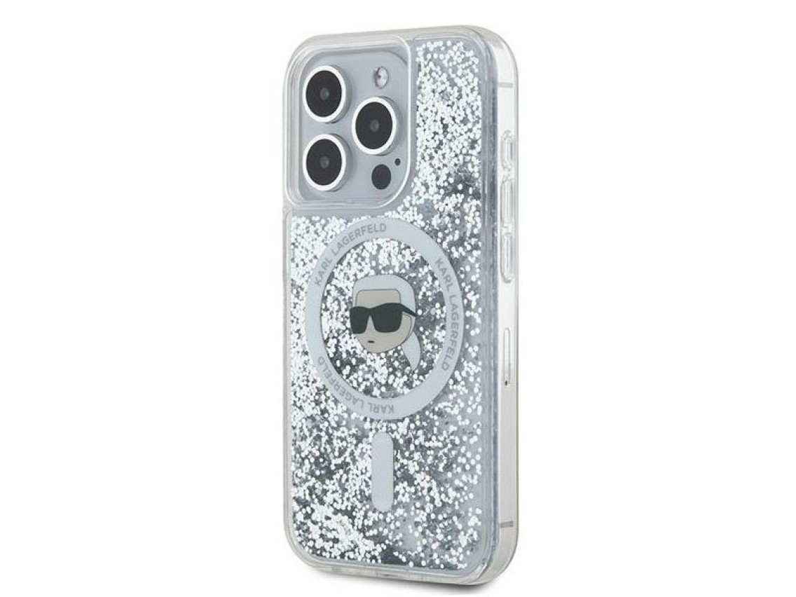 Capa MagSafe Karl Lagerfeld Liquid Glitter Karl Head para iPhone 15 Pro Max - transparente