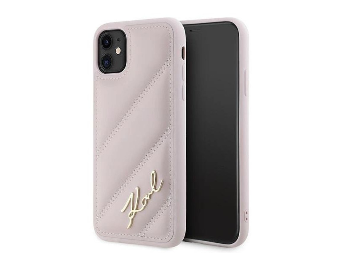 Funda Karl Lagerfeld Diagonal Quilted Script para iPhone 11 / Xr - rosa