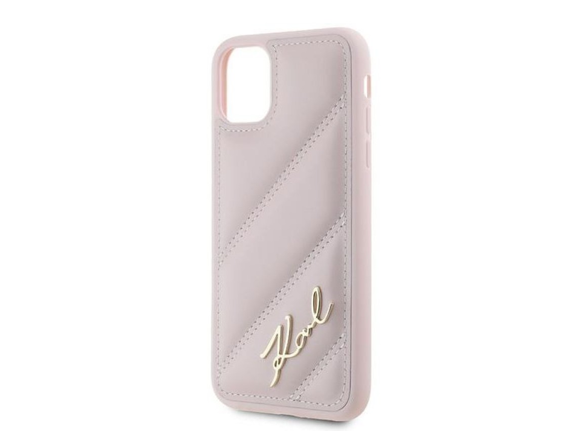 Funda Karl Lagerfeld Diagonal Quilted Script para iPhone 11 / Xr - rosa