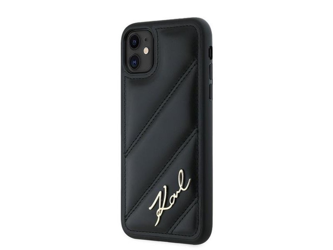 Capa Karl Lagerfeld Diagonal Quilted Script para iPhone 11 / Xr - preta