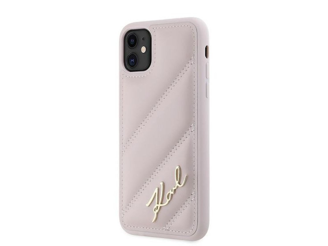 Funda Karl Lagerfeld Diagonal Quilted Script para iPhone 11 / Xr - rosa