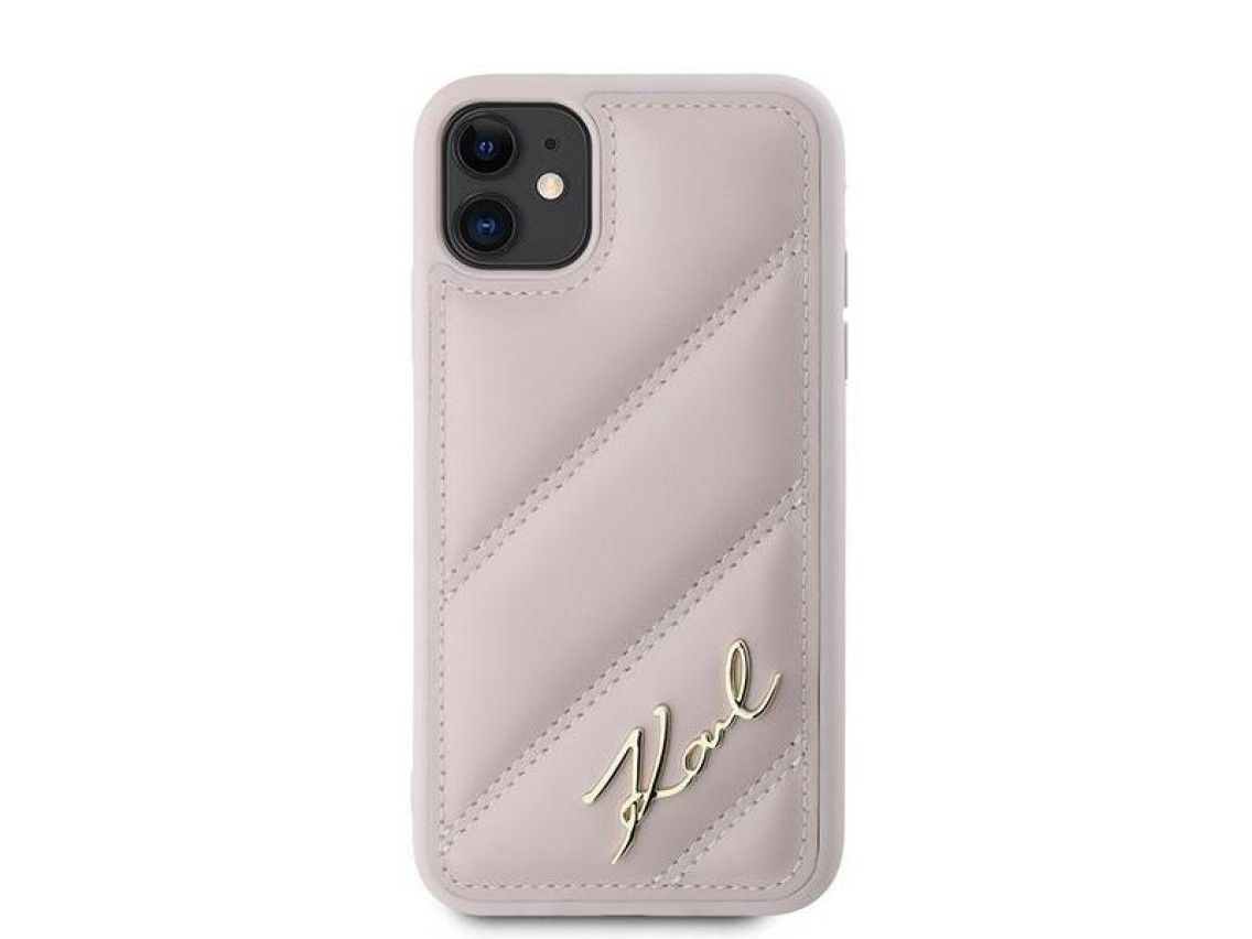 Funda Karl Lagerfeld Diagonal Quilted Script para iPhone 11 / Xr - rosa