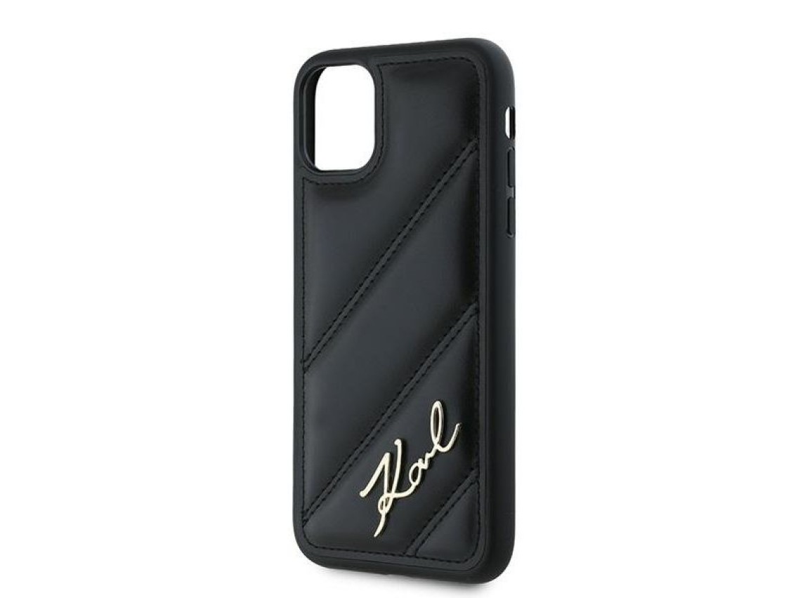 Capa Karl Lagerfeld Diagonal Quilted Script para iPhone 11 / Xr - preta