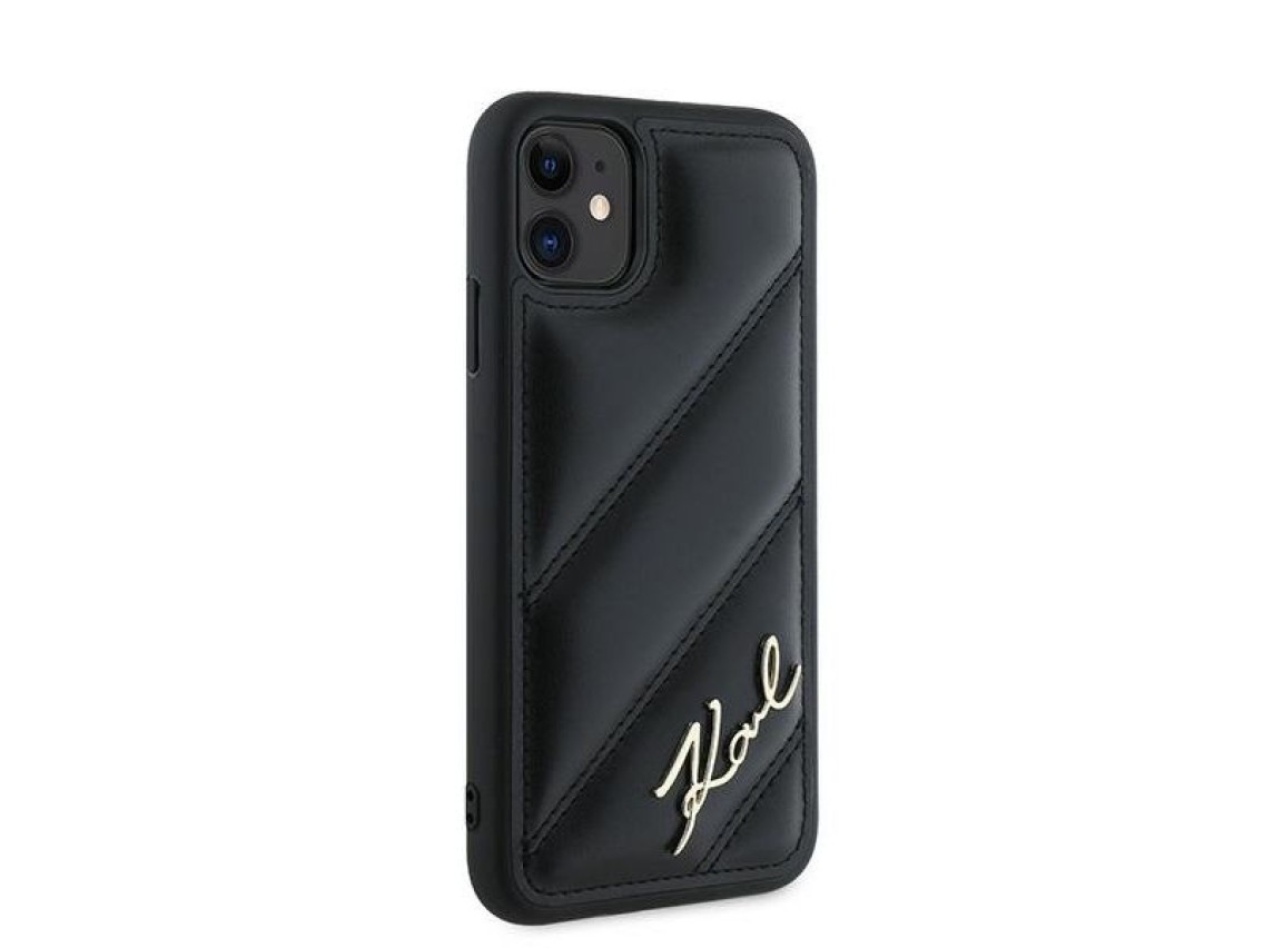 Capa Karl Lagerfeld Diagonal Quilted Script para iPhone 11 / Xr - preta