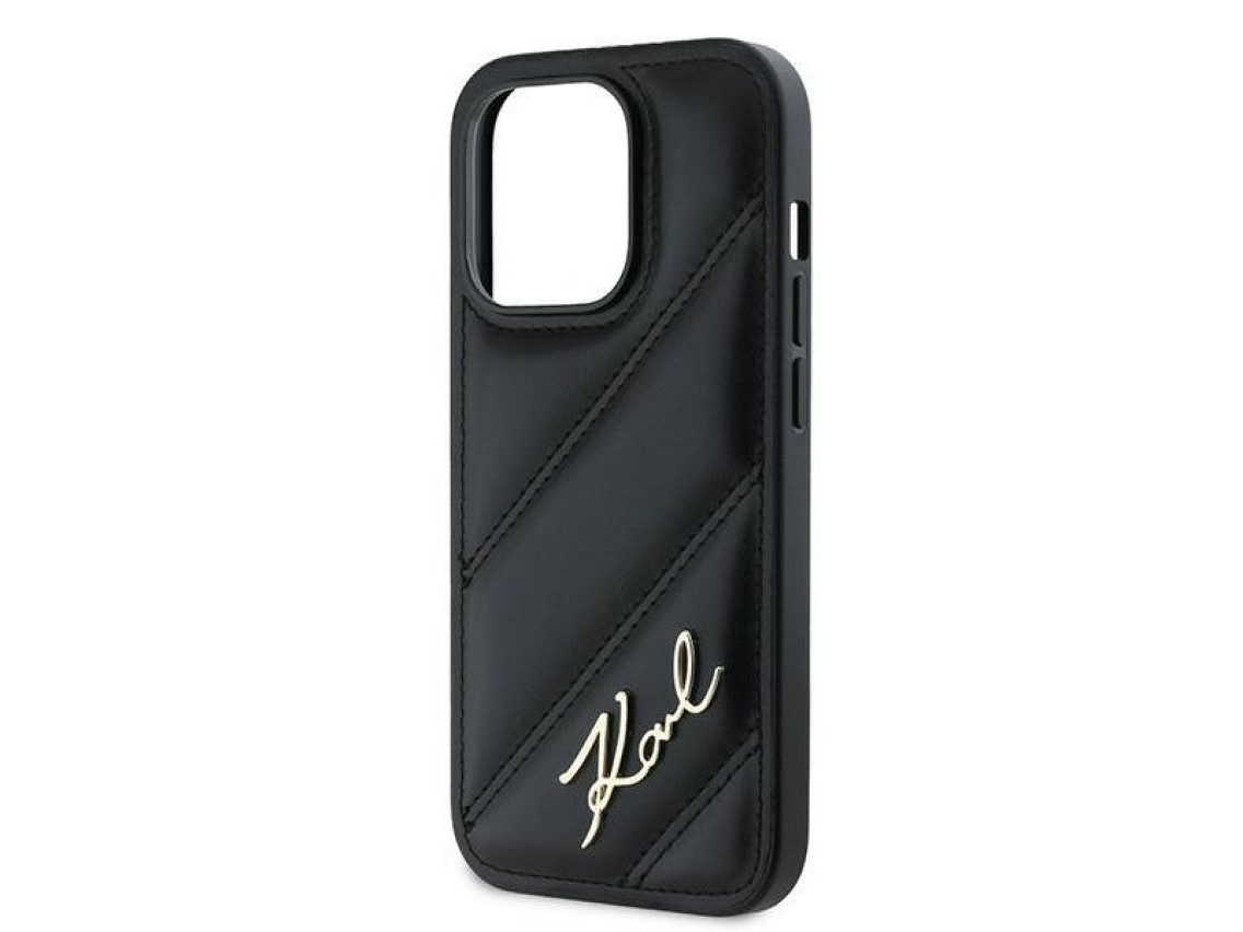 Capa Karl Lagerfeld Diagonal Quilted Script para iPhone 13 Pro / 13 - preta