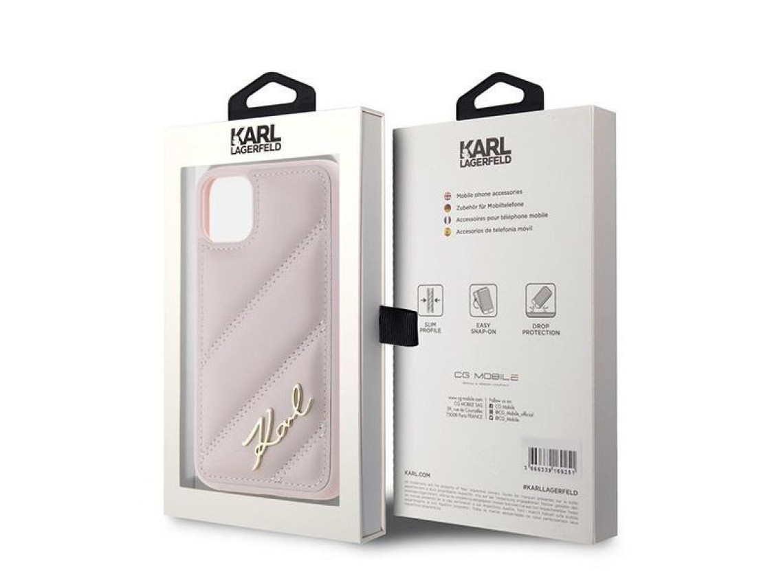 Funda Karl Lagerfeld Diagonal Quilted Script para iPhone 11 / Xr - rosa