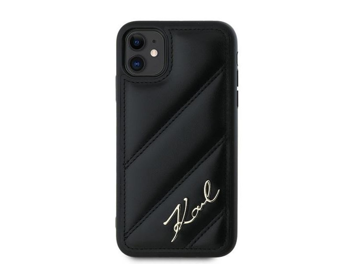 Capa Karl Lagerfeld Diagonal Quilted Script para iPhone 11 / Xr - preta