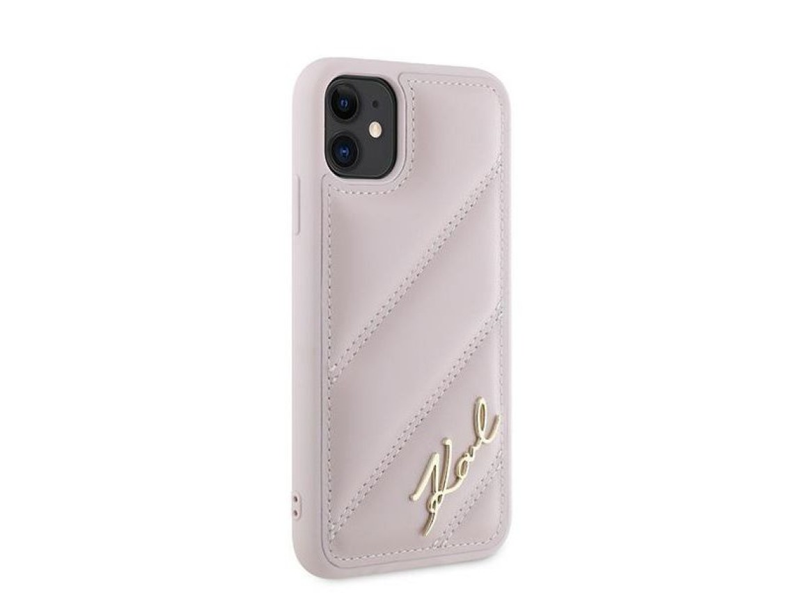 Funda Karl Lagerfeld Diagonal Quilted Script para iPhone 11 / Xr - rosa