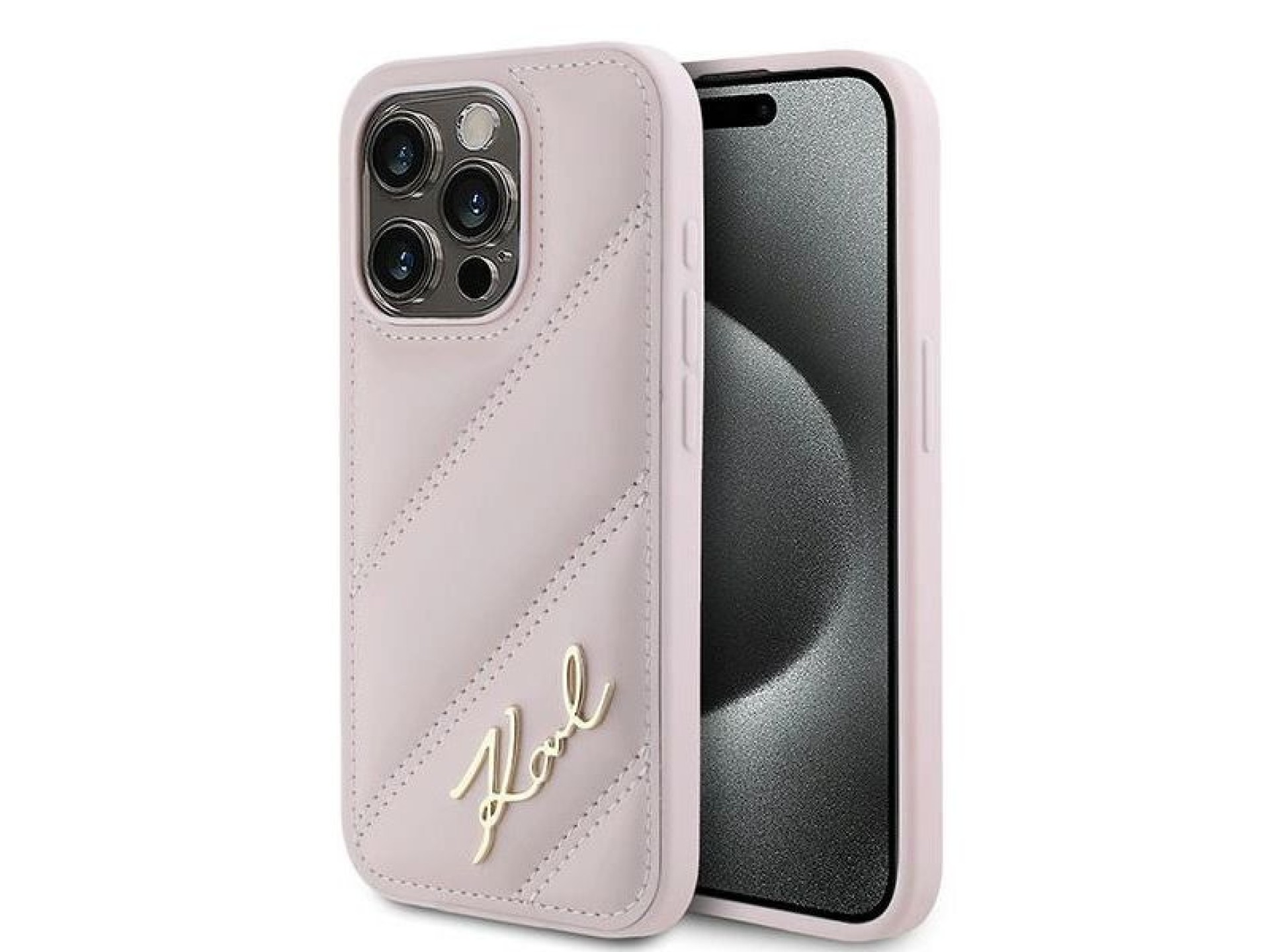 Funda Karl Lagerfeld Diagonal Quilted Script para iPhone 15 Pro Max - rosa