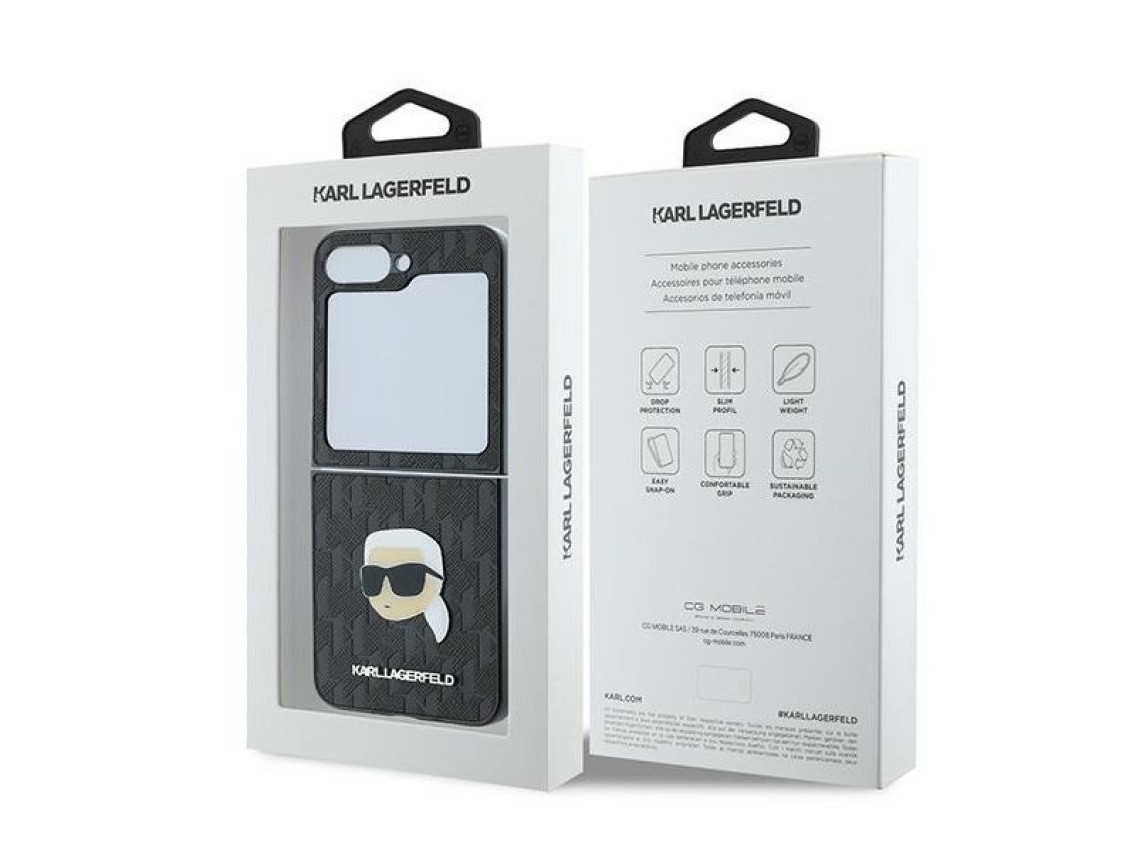 Capa Karl Lagerfeld Saffiano Monogram para Samsung Galaxy Z Flip 6 - Preta