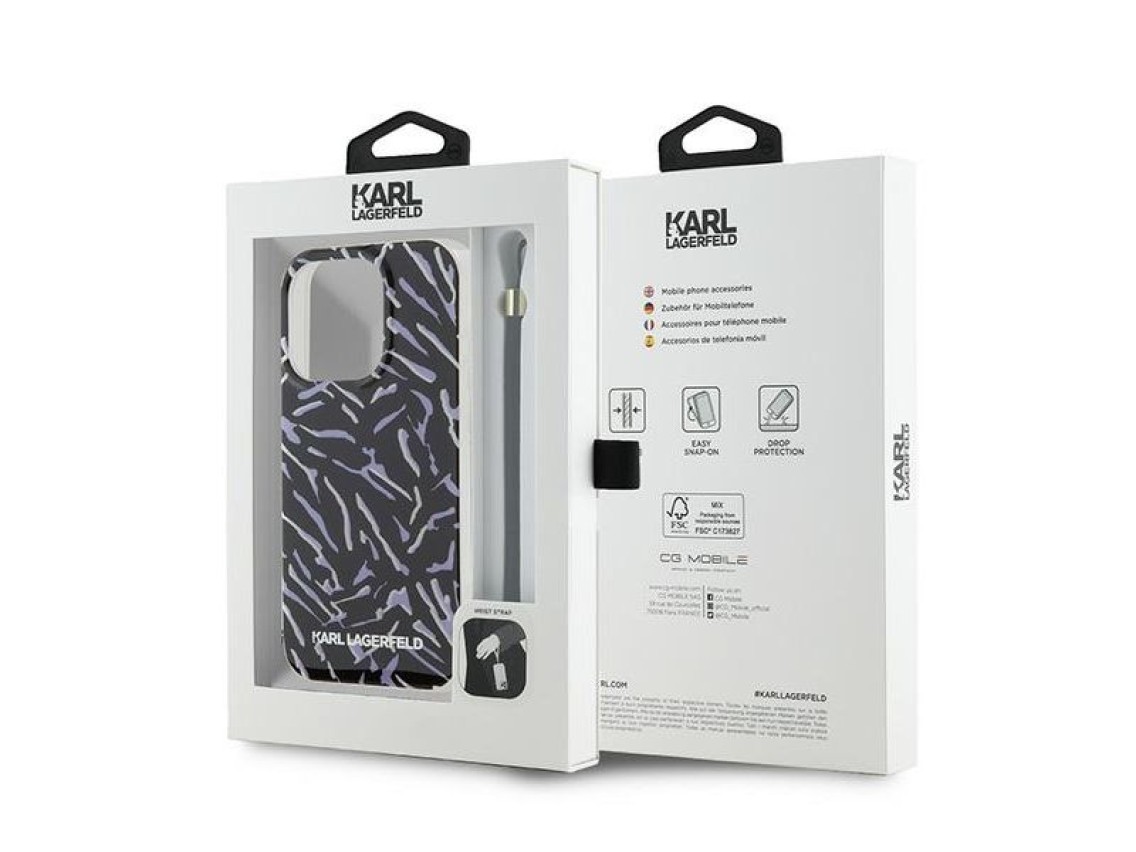 Funda Karl Lagerfeld Zebra con cord�n para iPhone 15 Pro Max - Morada